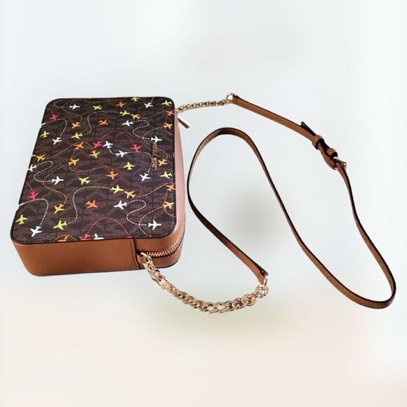 MICHAEL KORS JET SET Brown Multi East West Airplane Print Crossbody Bag $198 NWT - Picture 5 of 7